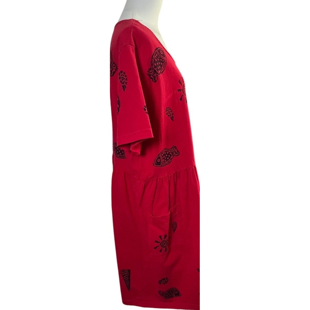Viva City Red Cotton Beach Nautical Print Casual Dress‎ Pockets Size L - Picture 9 of 10